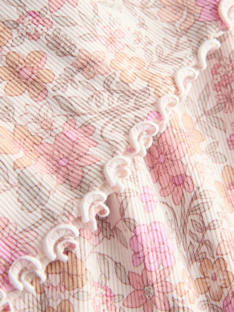 Pink Floral Short Sleeve Ribbed Dress (3mths-7yrs)