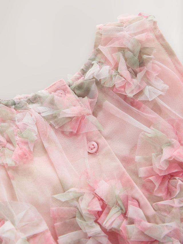 Pink Floral Sleeveless Mesh Dress Immediate