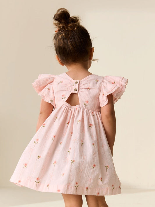 Pink Print Angel Sleeve Dress (3mths-8yrs)