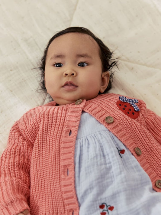Pink Strawberry Baby Embroidered Back Cardigan (0mths-2yrs)