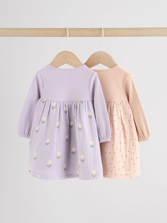 Purple/Pink Baby Woven Dress 2 Pack (0mths-3yrs)