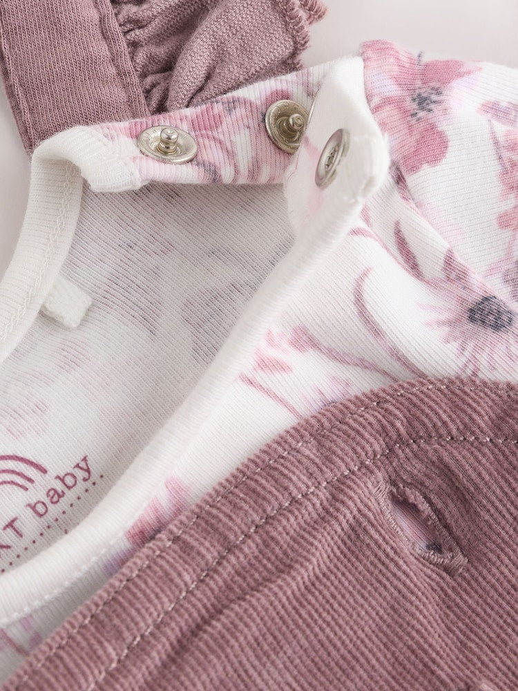 Purple/ White Cord Baby Romper and Long Sleeve Bodysuit and Tights 3 Piece Set (0mths-2yrs)