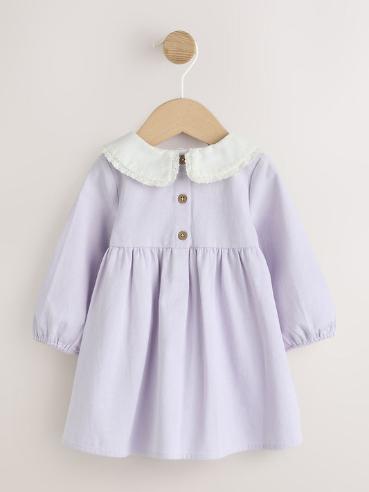 Purple Woven Collar Baby Dress with Tights (0mths-2yrs)