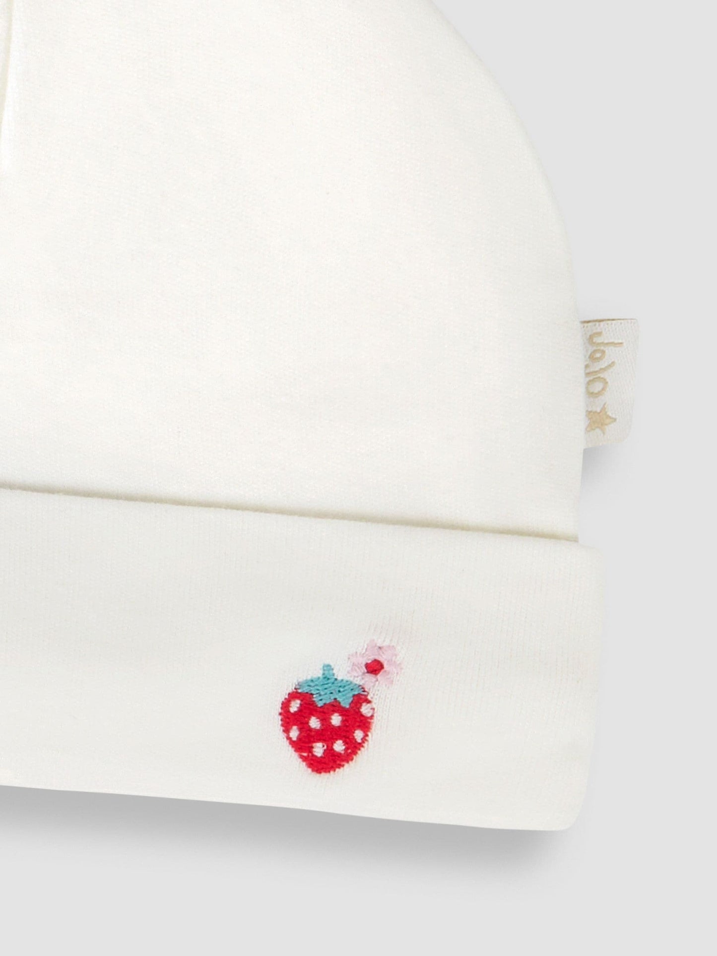 JoJo Maman Bébé White Strawberry Embroidered Cotton Baby Hat image 4