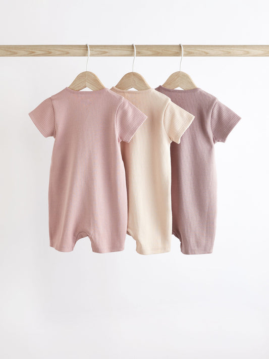 Pale Pink 3 Pack Two Way Zip Baby Romper (0mths-3yrs) image 2