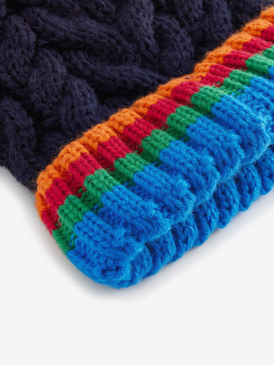 Navy Blue Rainbow Rib Pom Beanie Hat (3mths-10yrs) image 3