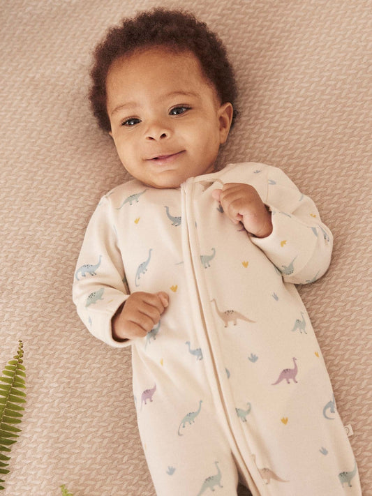 MORI Cream Dinosaur Print Supersoft 2 Way Zip-Up Sleepsuit image 2