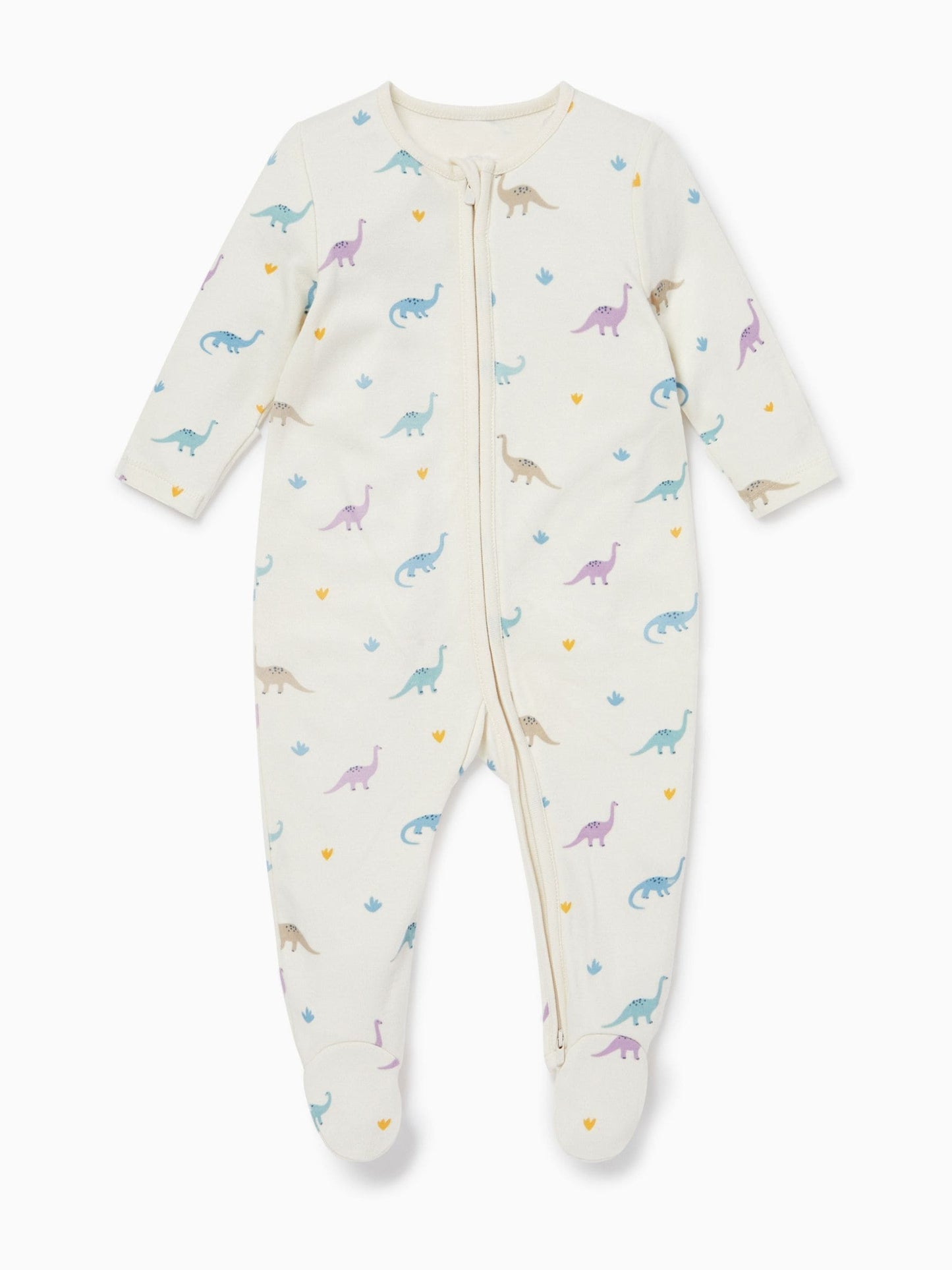 MORI Cream Dinosaur Print Supersoft 2 Way Zip-Up Sleepsuit image 4
