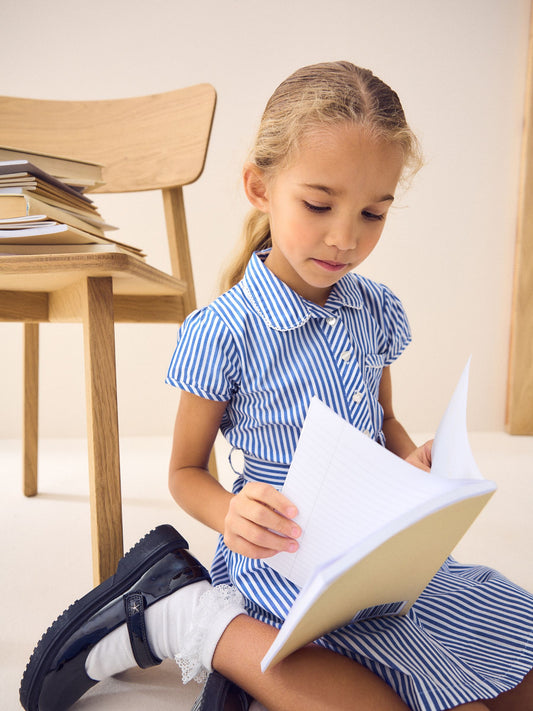 Dsiney Kidz - Blue Stripe Cotton Rich Belted School Dress with Scrunchie (3-14yrs) image 2