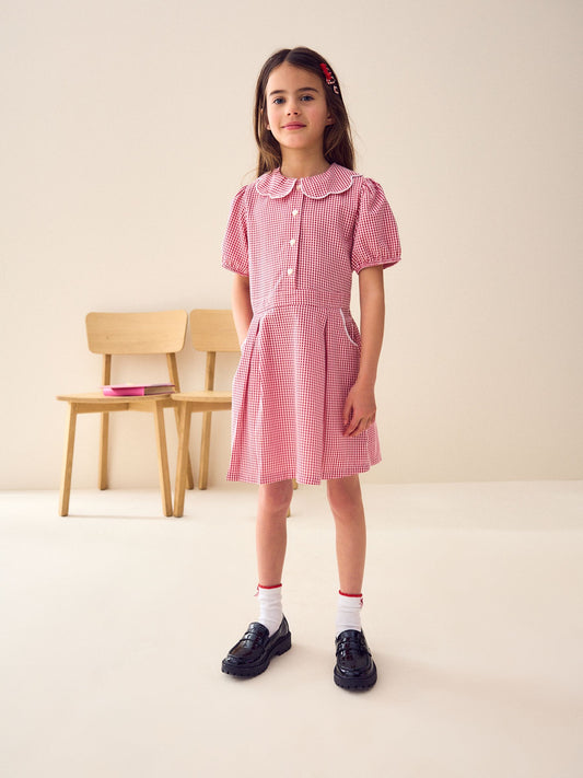 Dsiney Kidz - Red Cotton Rich Scalloped Collar Gingham School Dress (3-14yrs) image 2