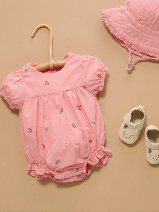 Purebaby Pink Embroidered Romper image 2