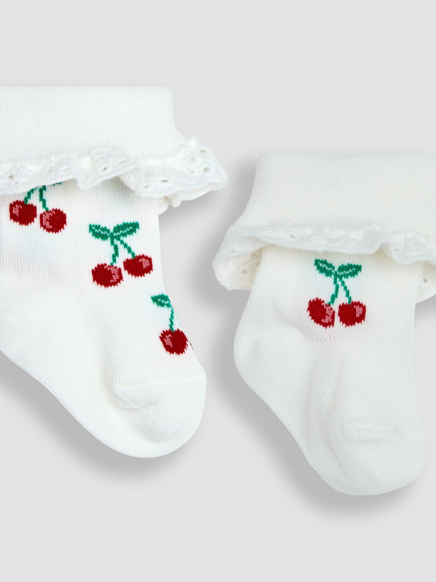 JoJo Maman Bébé Cream Cherry 2-Pack Frilly Socks image 2