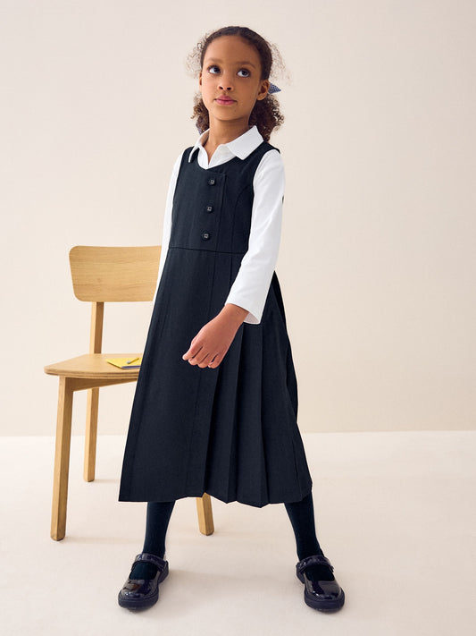 Dsiney Kidz - Navy Blue Asymmetric Button Front Long Pinafore School Dress (3-14yrs) image 2