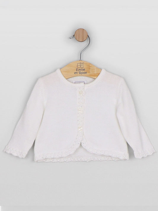 Dsiney Kidz - Emile Et Rose White Margot - Knitted Cardigan With Crocheted Lace Effect Hems image 2