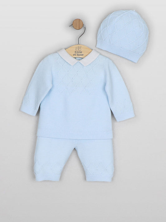 Dsiney Kidz - Emile Et Rose Blue Malachi - Knitted Two-Piece with Diamond Design & Hat image 2