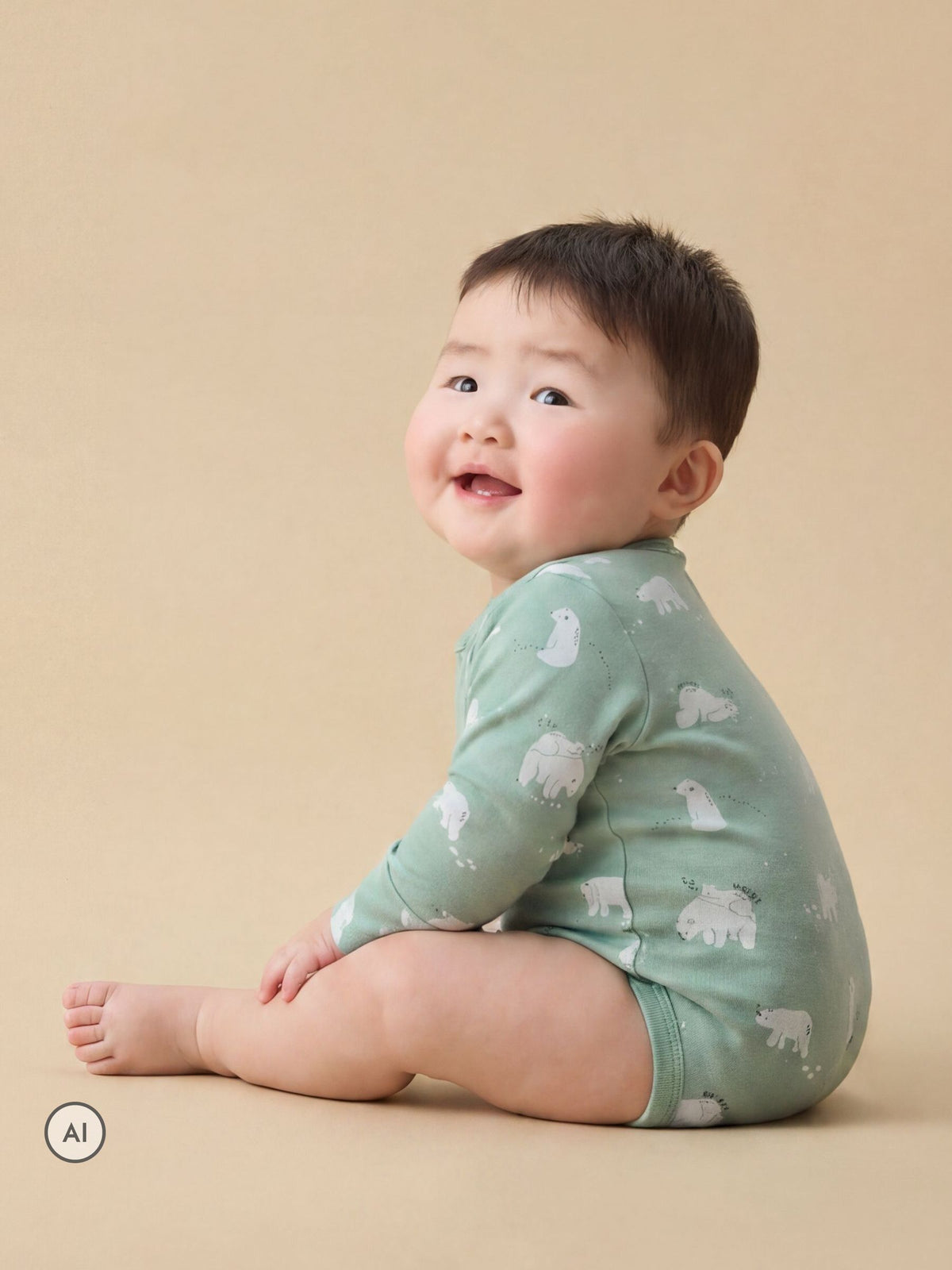 MORI Green Polar Bear Soft Cotton Long Sleeve Bodysuit - image 2