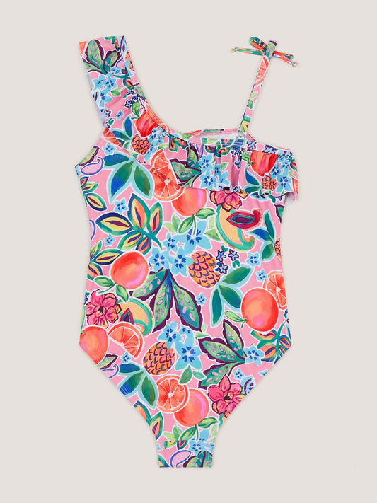Dsiney Kidz - Monsoon Pink Fruit Print Asymmetrical Swimsuit image 2