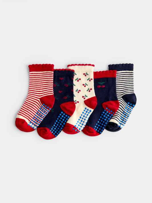 JoJo Maman Bébé Navy Cherry 5-Pack Socks - image 1
