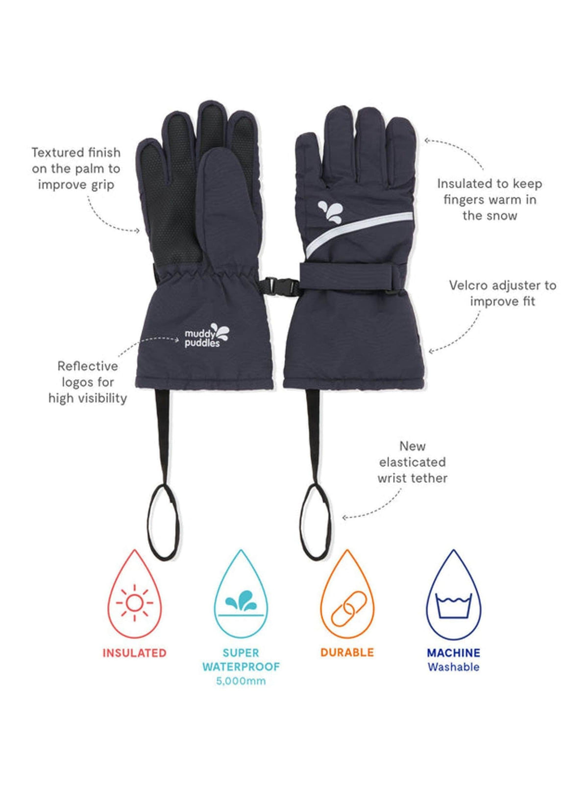 Muddy Puddles Navy Blue Waterproof Ski Gloves - image 3