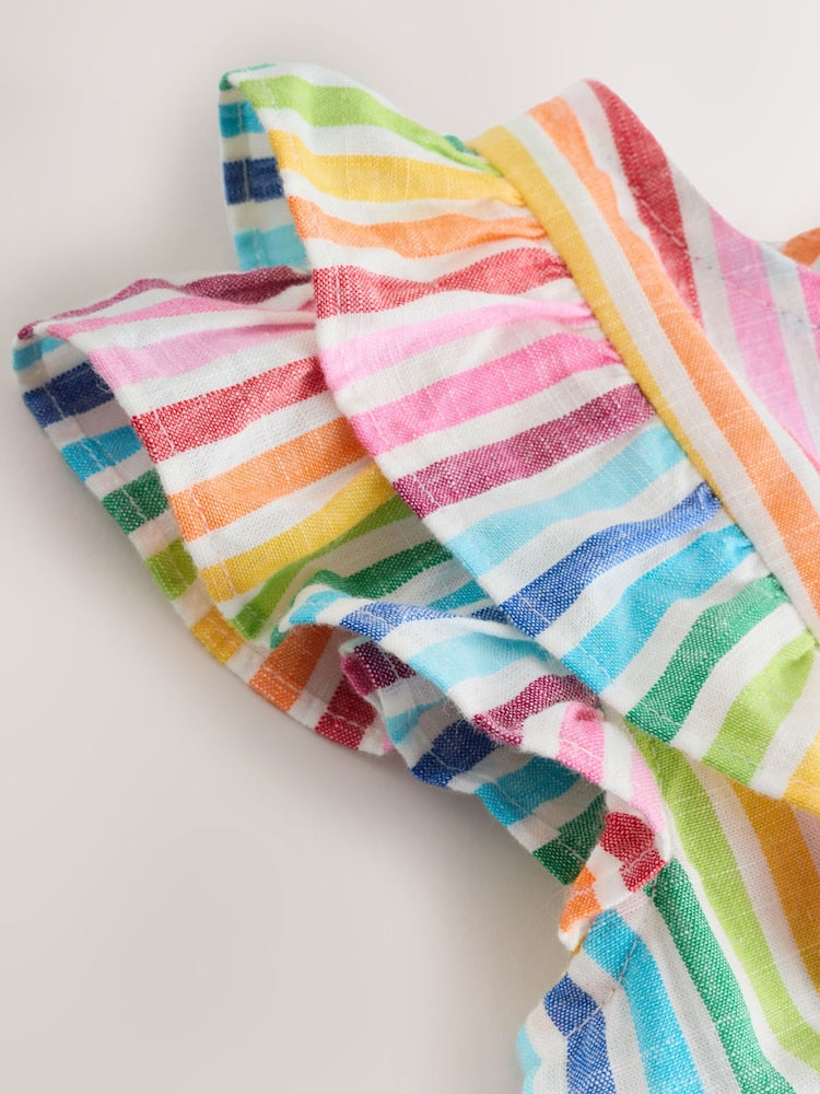 Rainbow Stripe Double Ruffle Sleeve Dress (3mths-8yrs)