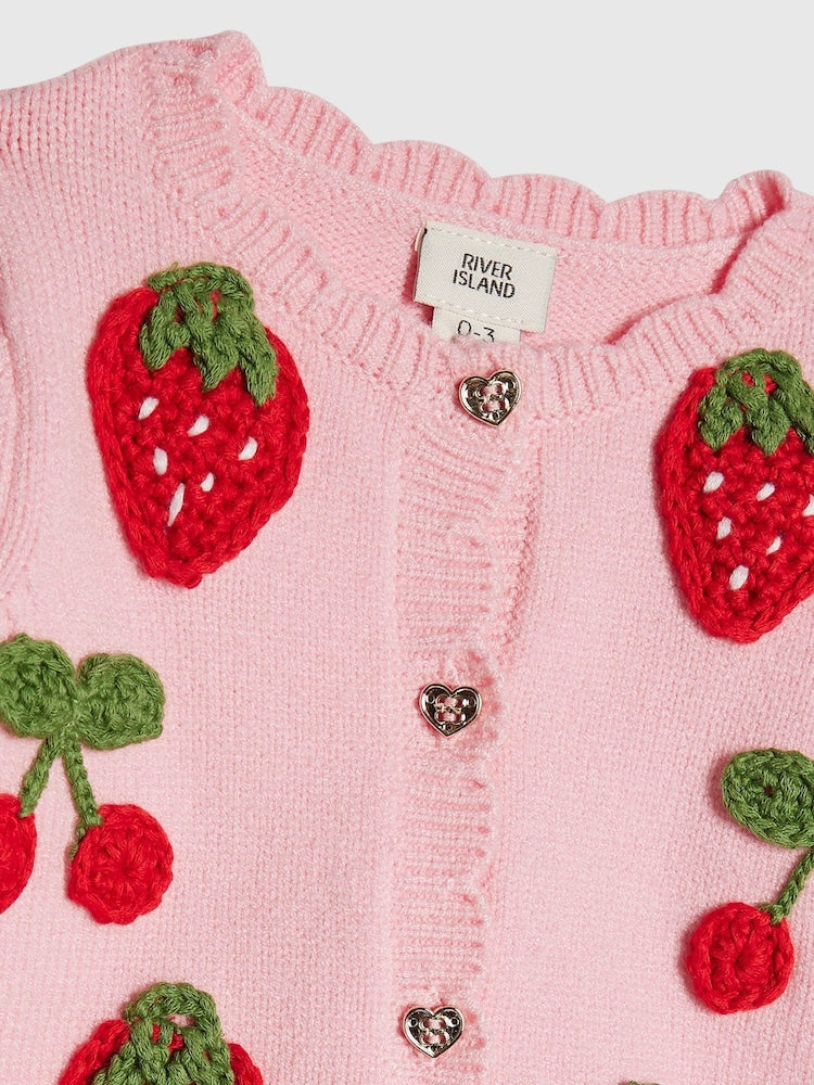 River Island Pink Strawberry & Cherry Cardigan Set