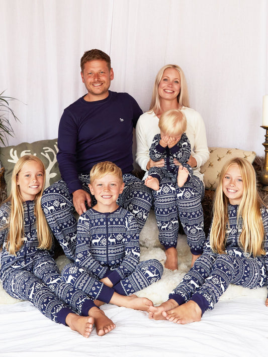 The Little Tailor Blue Baby 100% Cotton Reindeer Christmas Fairisle Pattern All-In-One image 2
