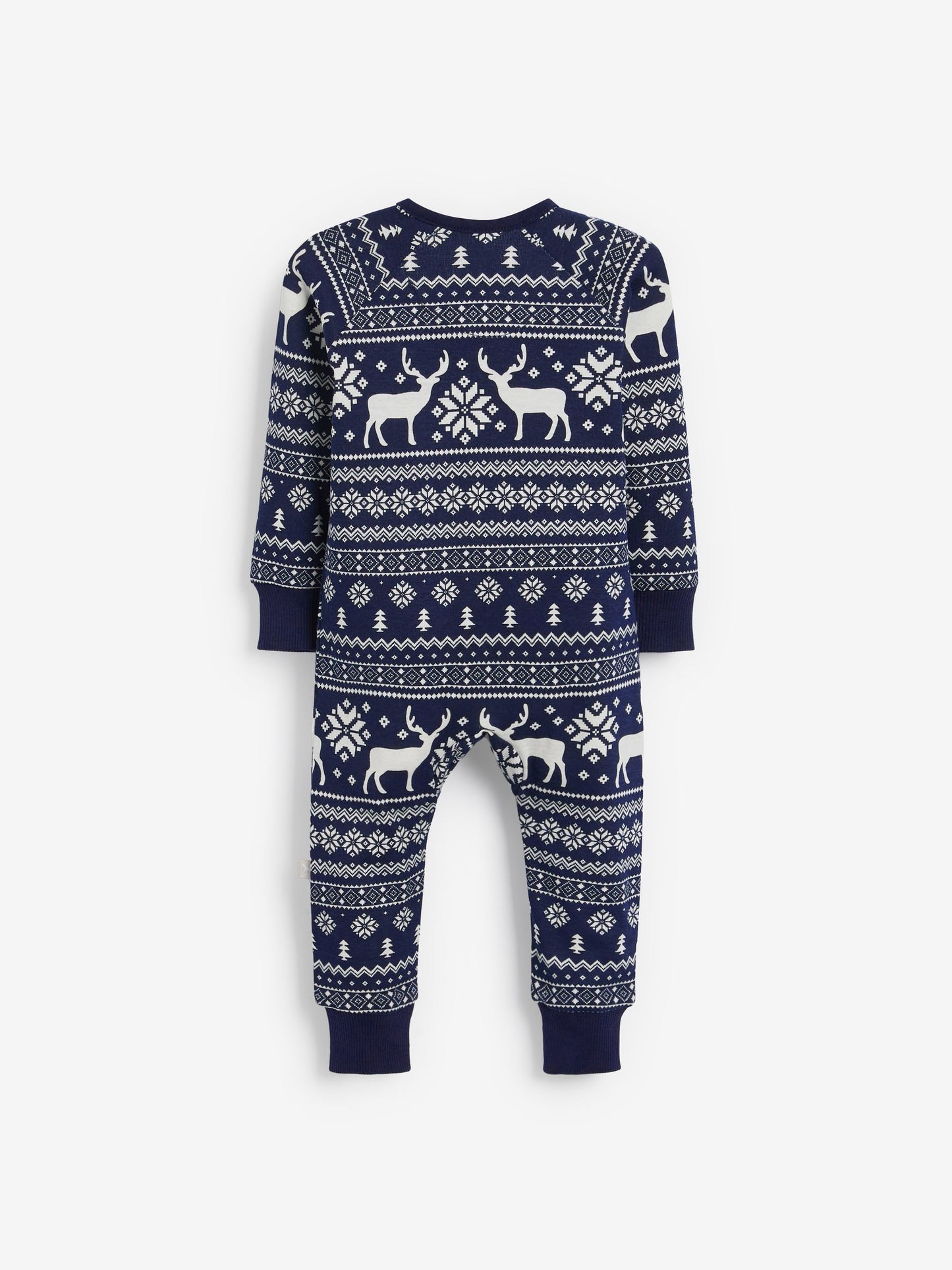 The Little Tailor Blue Baby 100% Cotton Reindeer Christmas Fairisle Pattern All-In-One image 6