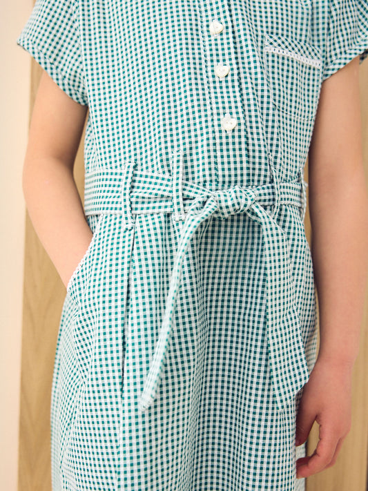 Dsiney Kidz - Green Gingham Cotton Rich Belted School Dress with Scrunchie (3-14yrs) image 2