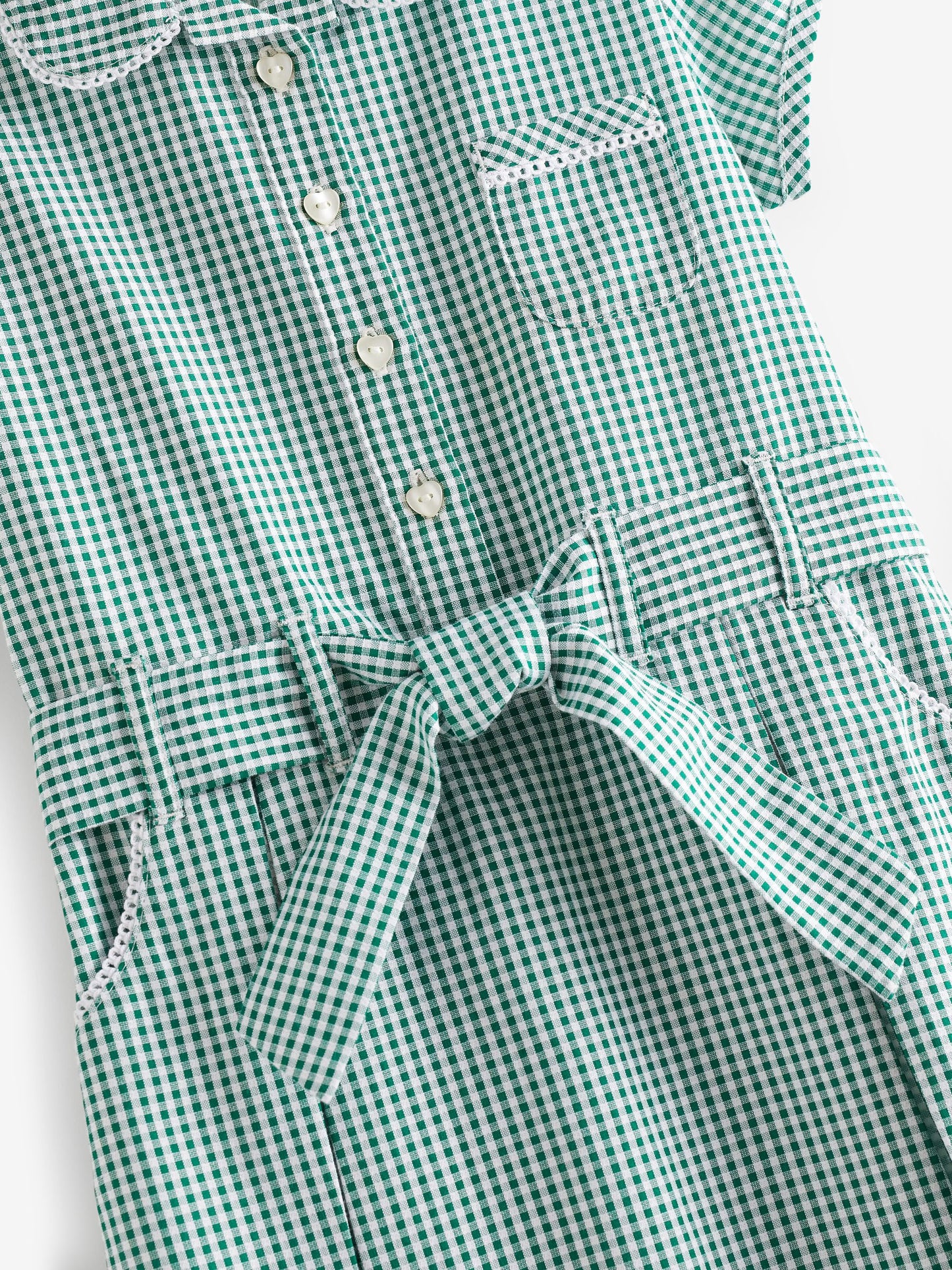 Green Gingham Cotton Rich Belted School Dress with Scrunchie (3-14yrs) image 7