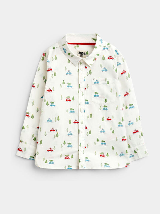 Dsiney Kidz - JoJo Maman Bébé Dark Green Christmas Car Print Shirt & Cord Trousers Set image 2