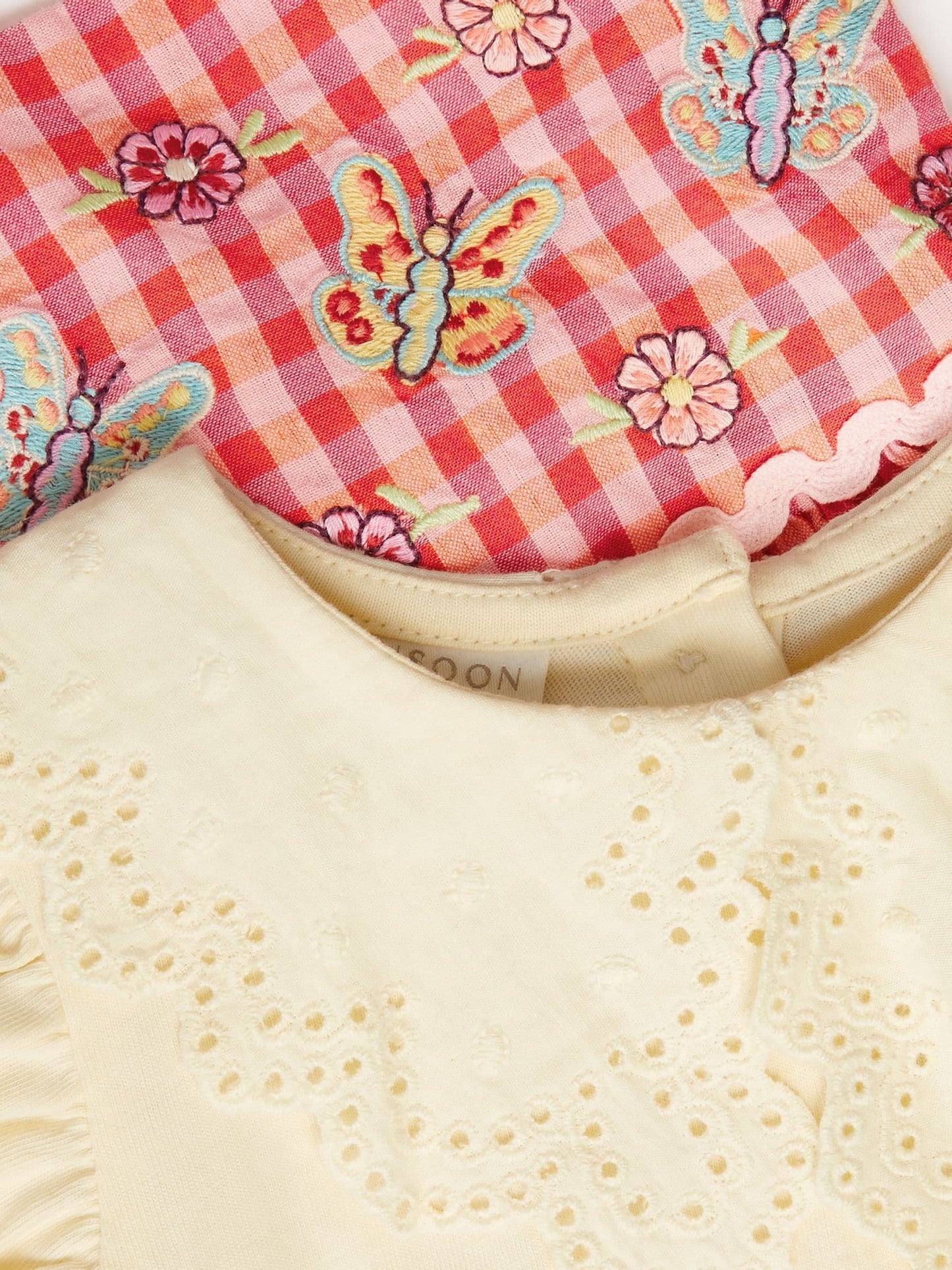 Dsiney Kidz - Monsoon Pink Baby Butterfly Gingham Top & Pinafore Dress Set image 4