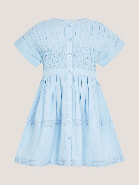 Dsiney Kidz - Monsoon Blue Flower Button Smocked Dress image 2