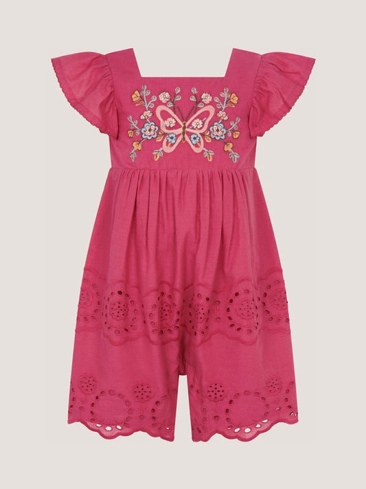 Monsoon Pink Baby Butterfly Broderie Romper image 2