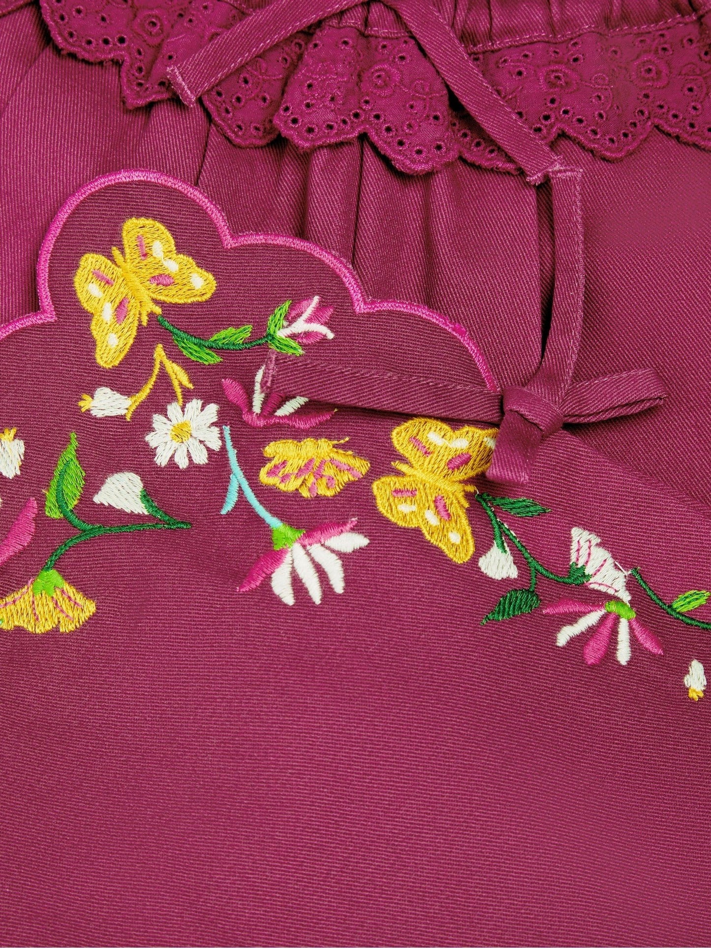 Monsoon Pink Floral Embroidered Scallop Trim Trousers image 4