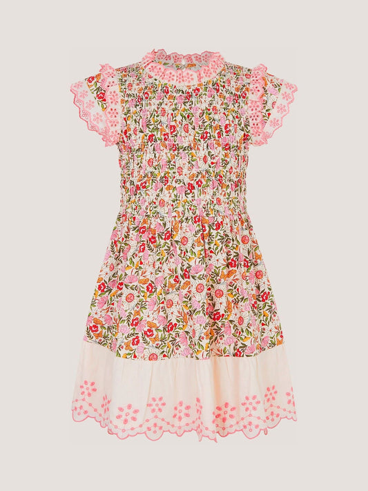 Dsiney Kidz - Monsoon Pink Floral Broderie Smocked Jersey Dress image 2