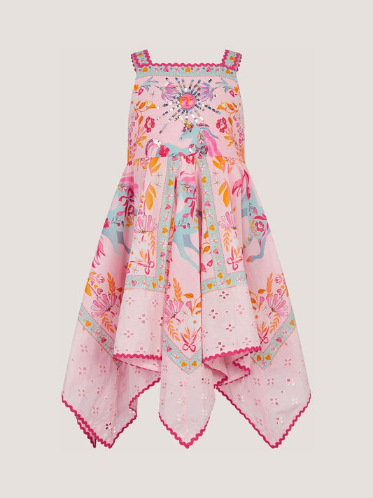 Dsiney Kidz - Monsoon Pink Unicorn Print Hanky Hem Dress image 2