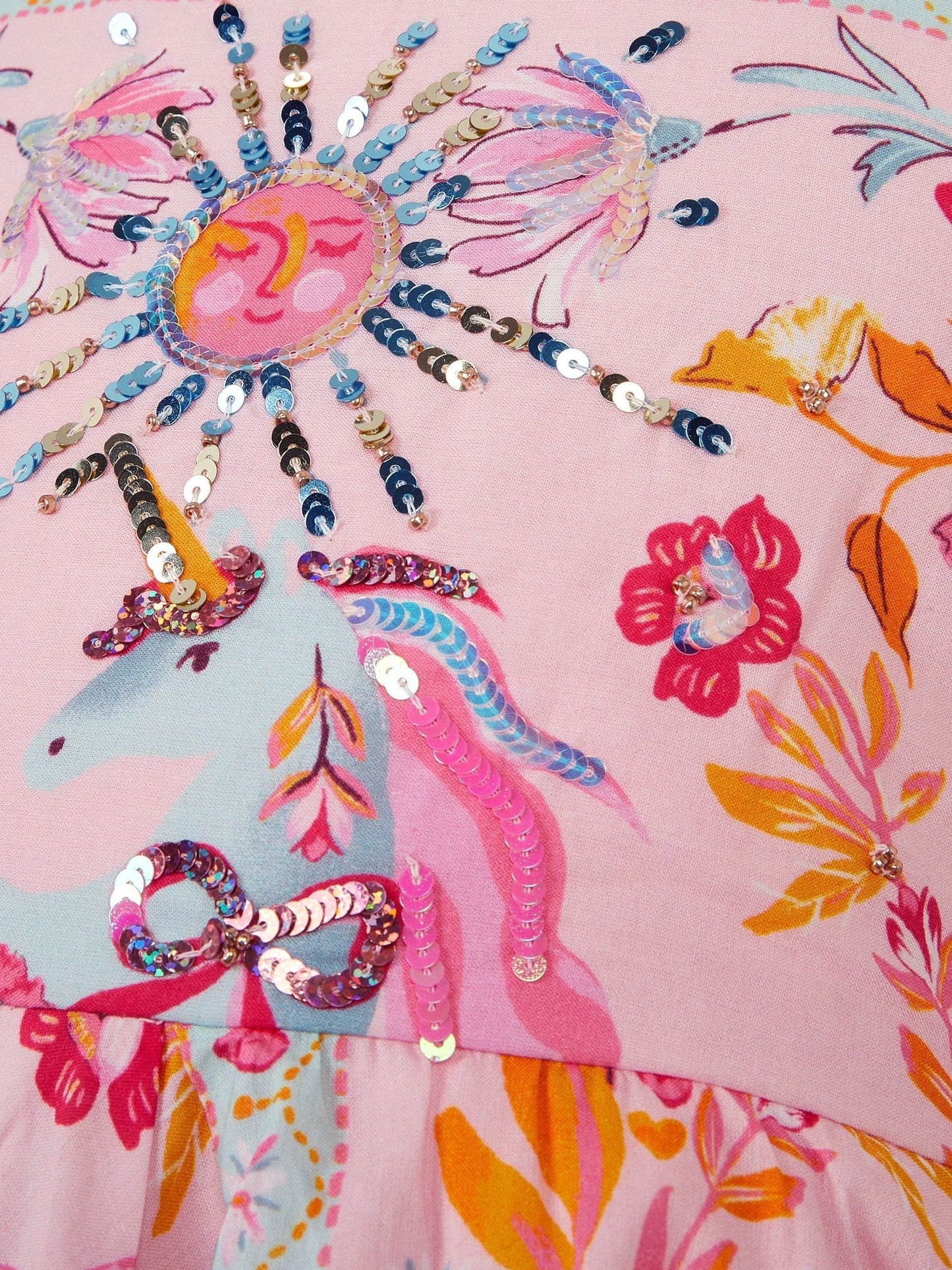 Dsiney Kidz - Monsoon Pink Unicorn Print Hanky Hem Dress image 4
