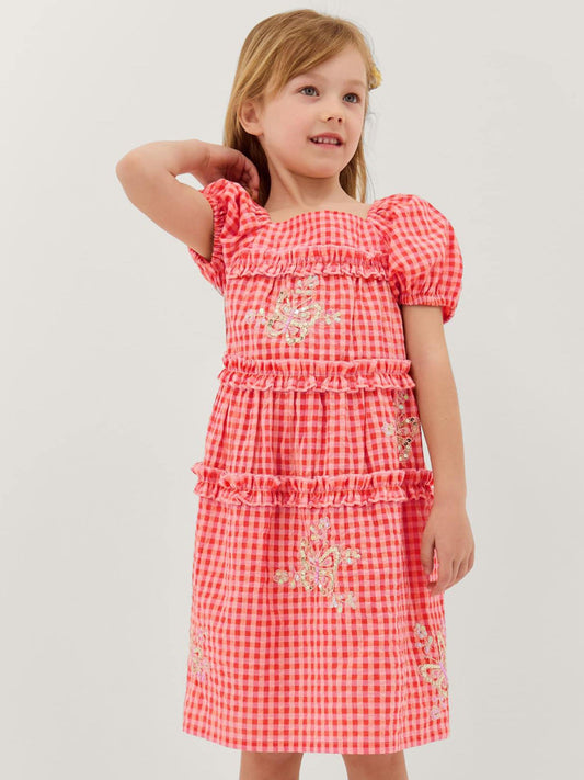 Disney Kidz - Monsoon Pink Sequin Butterfly Gingham Dress image 1