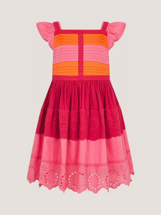 Dsiney Kidz - Monsoon Pink Colour Block Broderie Dress image 2