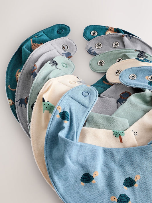 Teal Blue 5 Pack Dribble Baby 100% Cotton Bibs