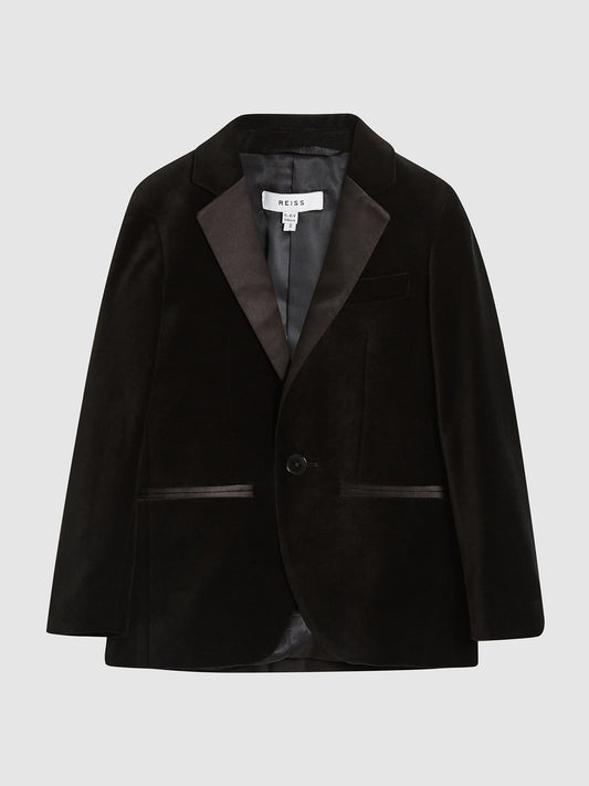 Reiss Black Ace 4-9 yrs Single Breasted Velvet Blazer image 2