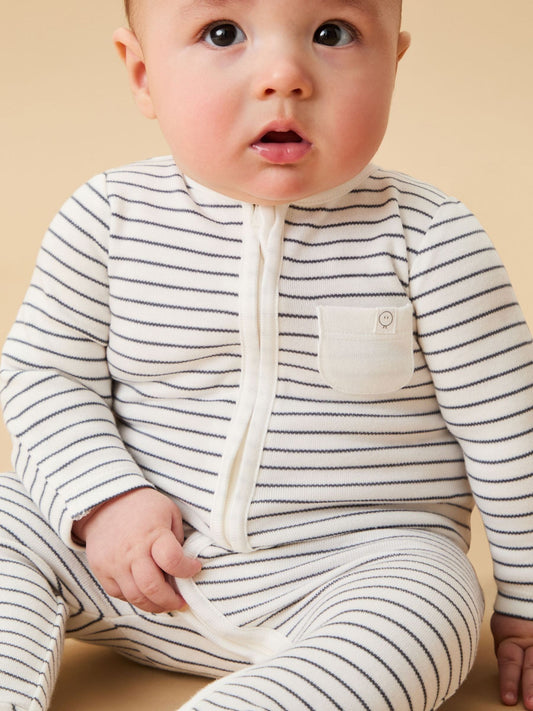 MORI Grey Stripe 2 Way Zip-Up Clever Sleepsuit image 2