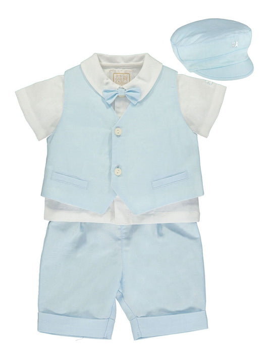 Emile Et Rose Blue Three-Piece Linen Shorts And Hat Set image 2