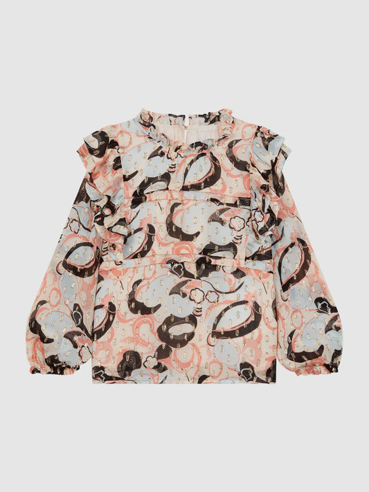 Dsiney Kidz - Reiss Blue Print Angelica 3-9 yrs Printed Ruffle Blouse image 2