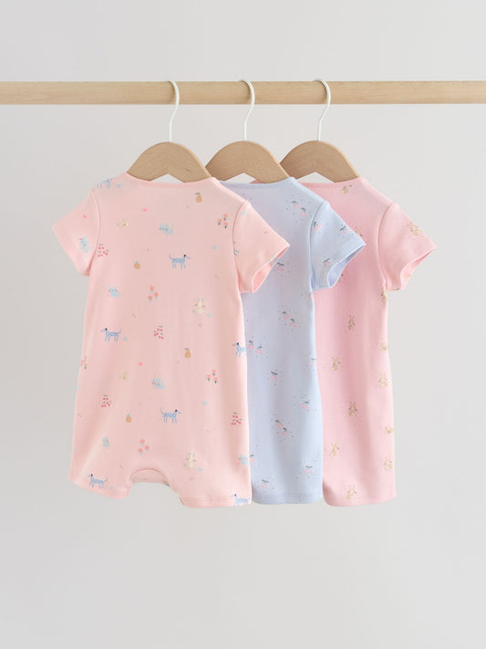 Pink/Blue Two Way Zip Baby Rompers 3 Pack (0mths-3yrs) image 2