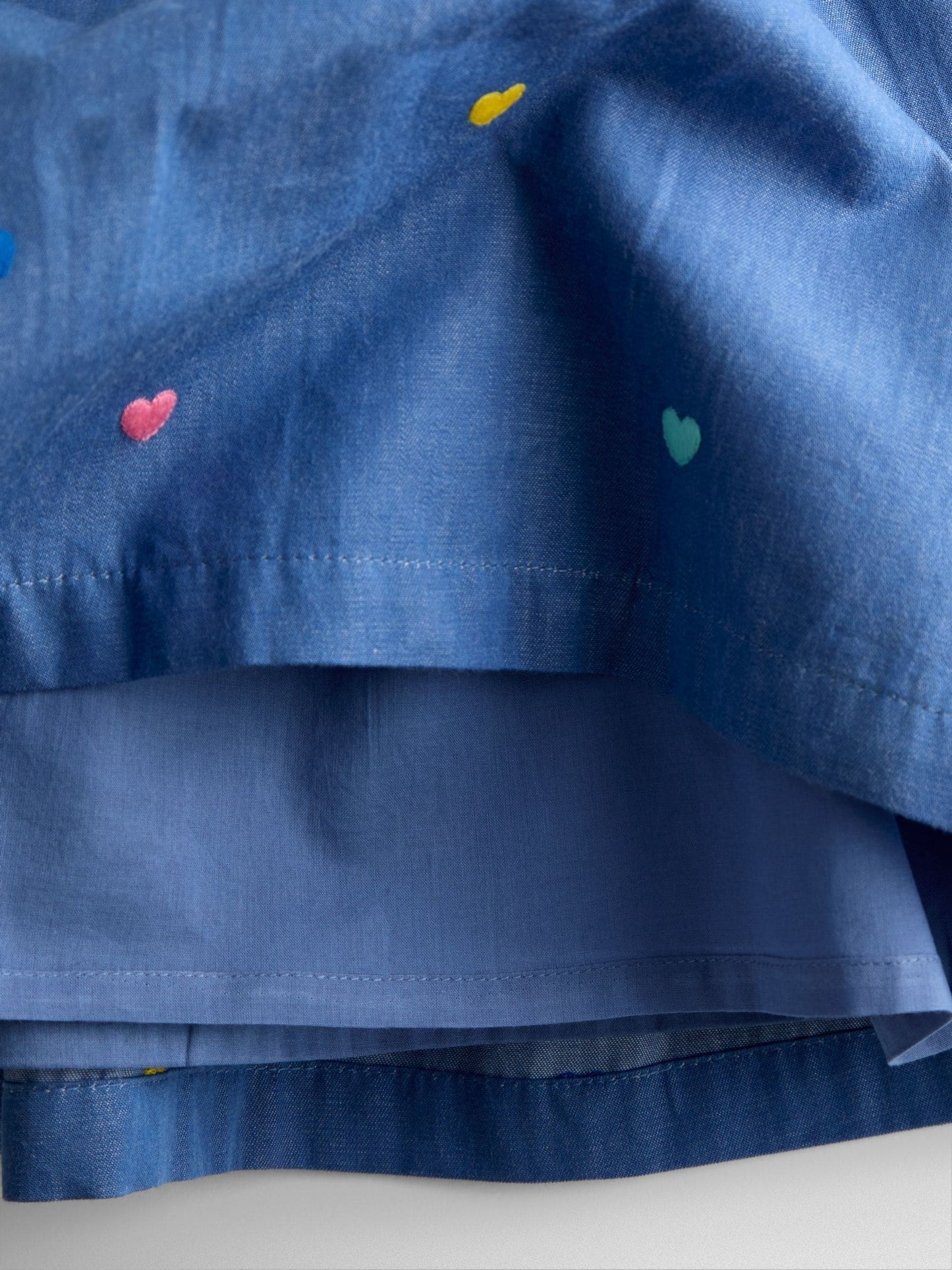 JoJo Maman Bébé Chambray Blue Hearts Embroidered Frill Sleeve Dress image 5