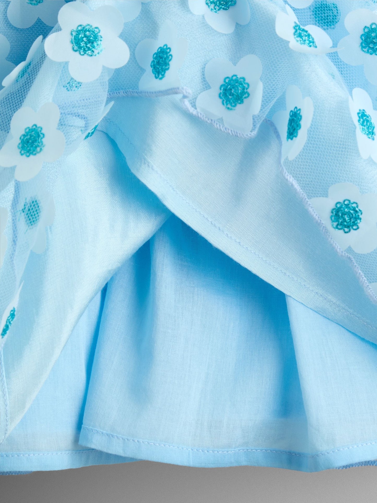 Dsiney Kidz - JoJo Maman Bébé Light Blue Sequin Appliqué Flower Puff Sleeve Dress image 5