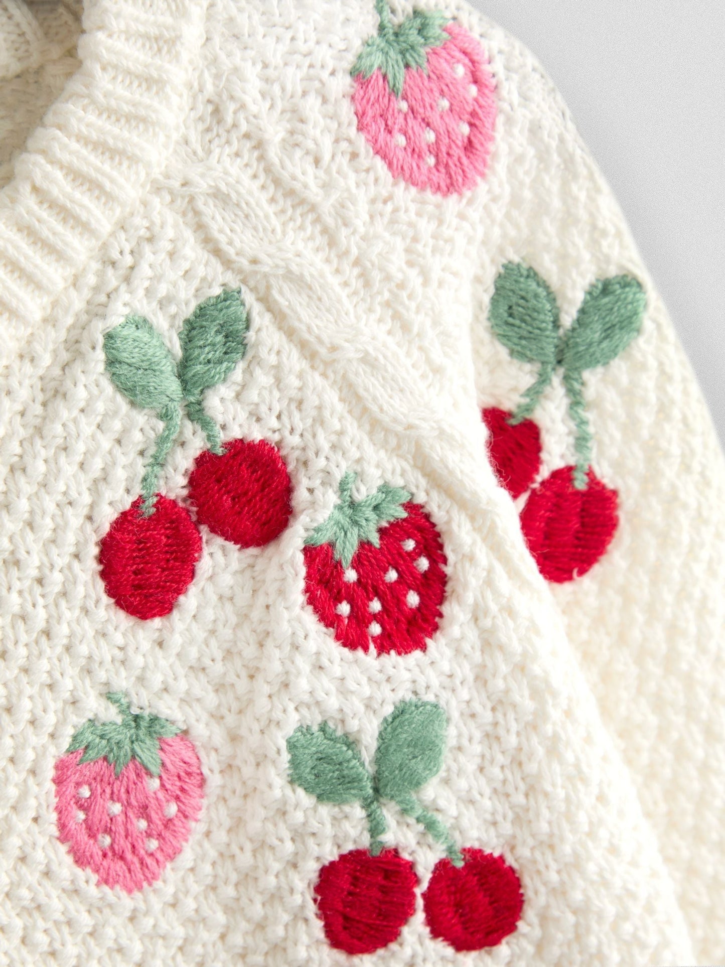 Dsiney Kidz - JoJo Maman Bébé Cream Fruit Embroidered Textured Cardigan image 3
