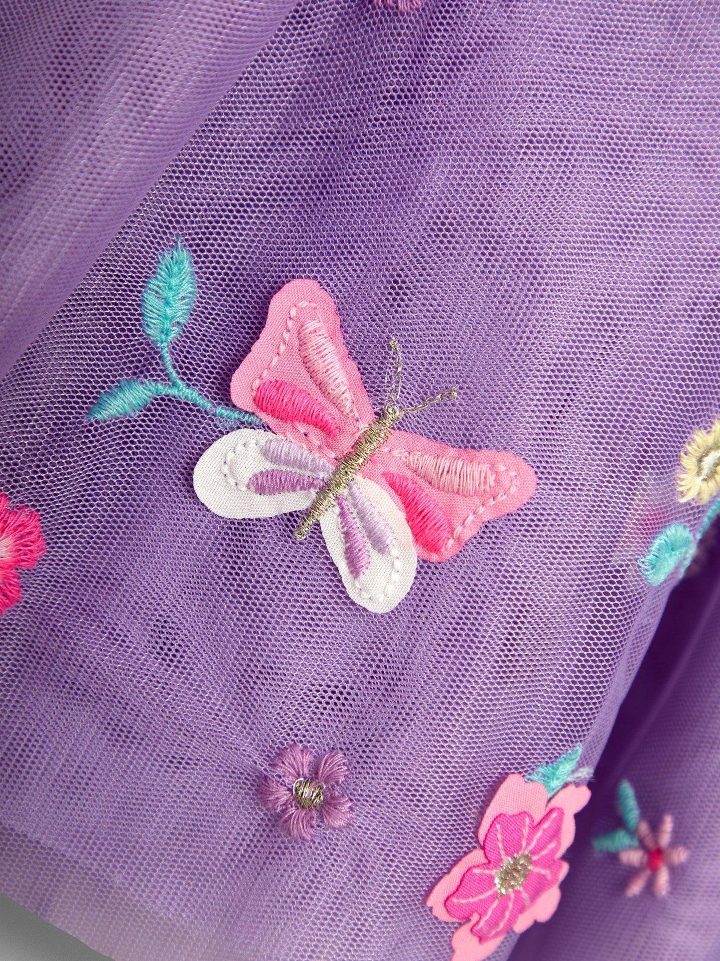 Dsiney Kidz - JoJo Maman Bébé Purple Floral Butterfly Ruffle Tulle Appliqué Party Dress image 3