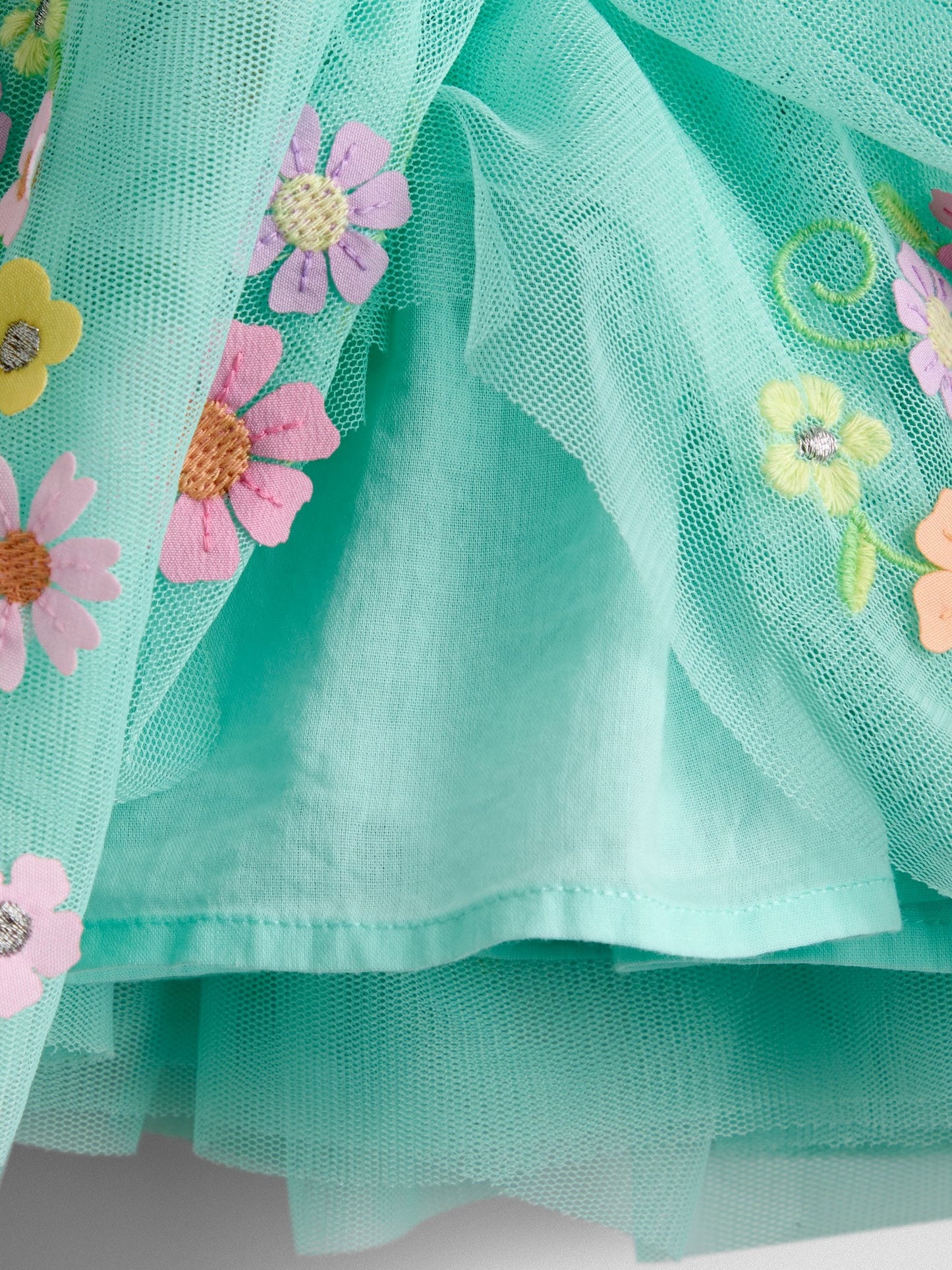 JoJo Maman Bébé Light Green Floral Ruffle Tulle Appliqué Party Dress image 5